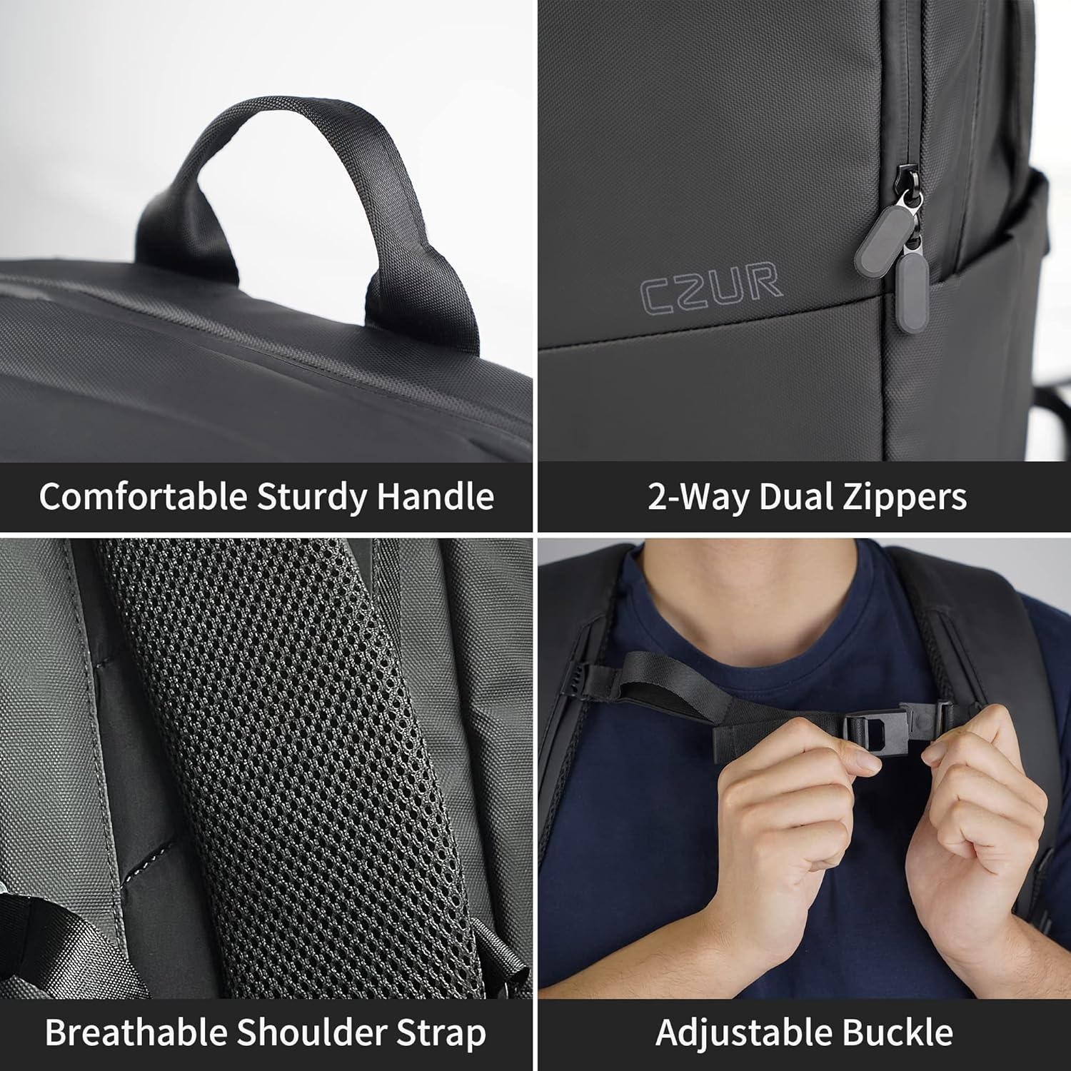 image:imageCZUR Business Travel Backpack for Men Black Water Resistant Laptop Backpack High Capacity Work Backpack Fits 173 Inch Laptop