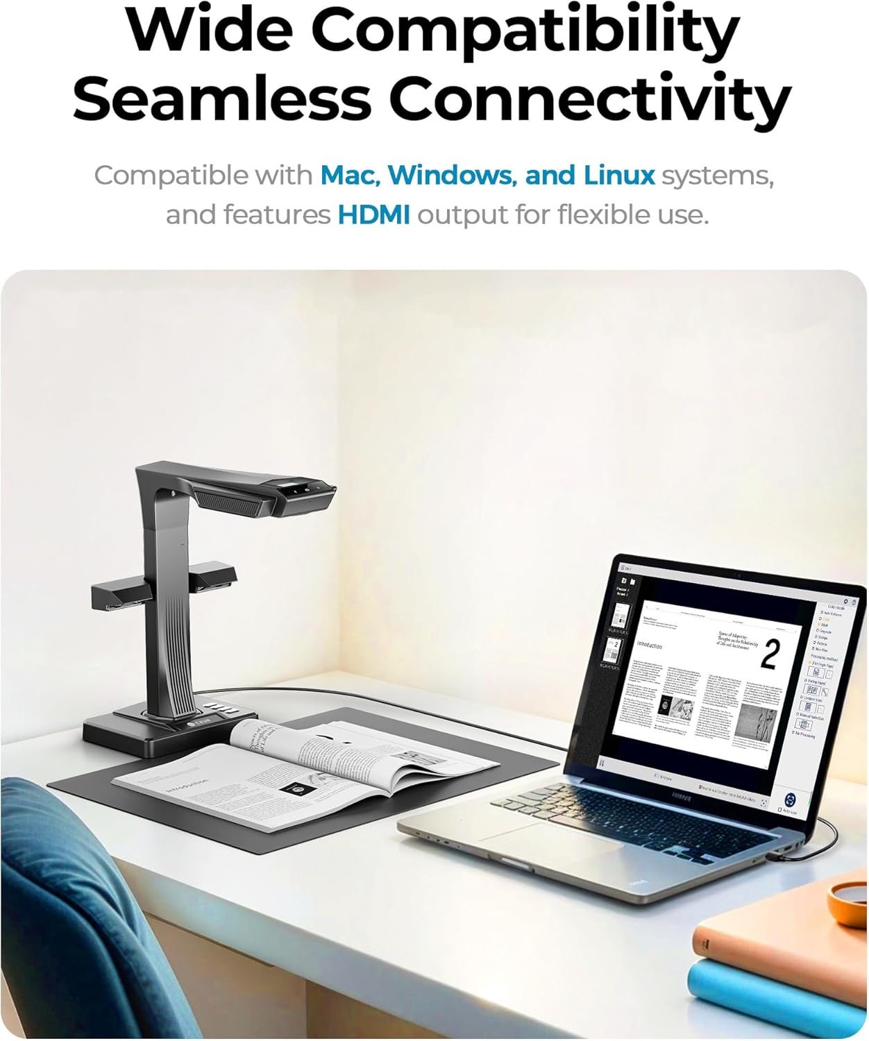image:imageCZUR ET MAX Professional Book Scanner 38MP Document Camera Laser CurveFlatten USB High Speed Document Scanner 180 Languages OCR Capture A3 Support HDMI for WindowsMacOSLinuxET MAX