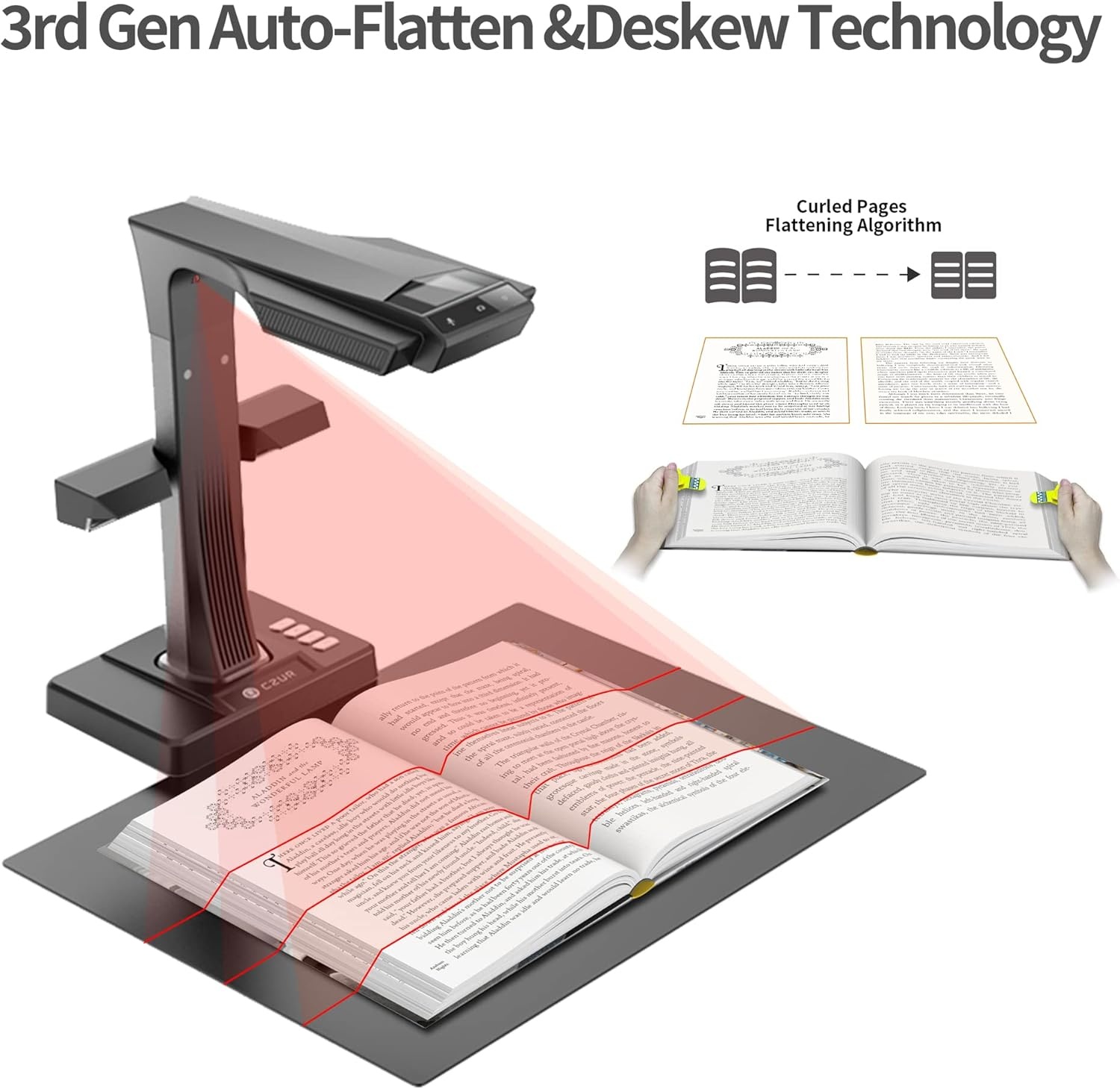 image:imageCZUR ET18 Pro Professional Document Scanner 2nd Gen AutoFlatten amp Deskew Tech 18MP HD Camera Capture A3 186 Languages OCR Convert to PDFSearchable PDFWordTiffExcel Run On Windows amp MacOSET24 Pro