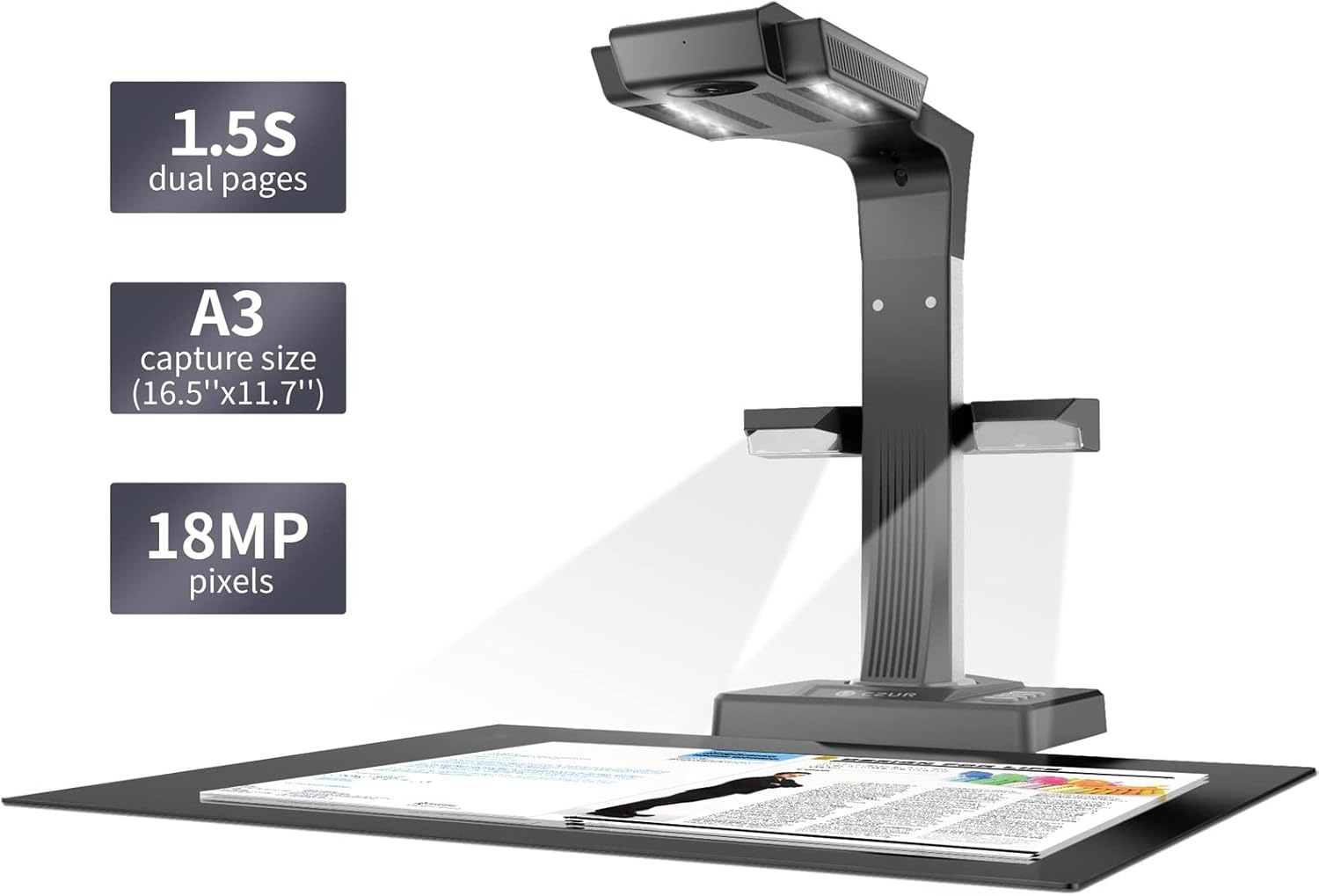image:imageCZUR ET18 Pro Professional Document Scanner 2nd Gen AutoFlatten amp Deskew Tech 18MP HD Camera Capture A3 186 Languages OCR Convert to PDFSearchable PDFWordTiffExcel Run On Windows amp MacOSET18 Pro