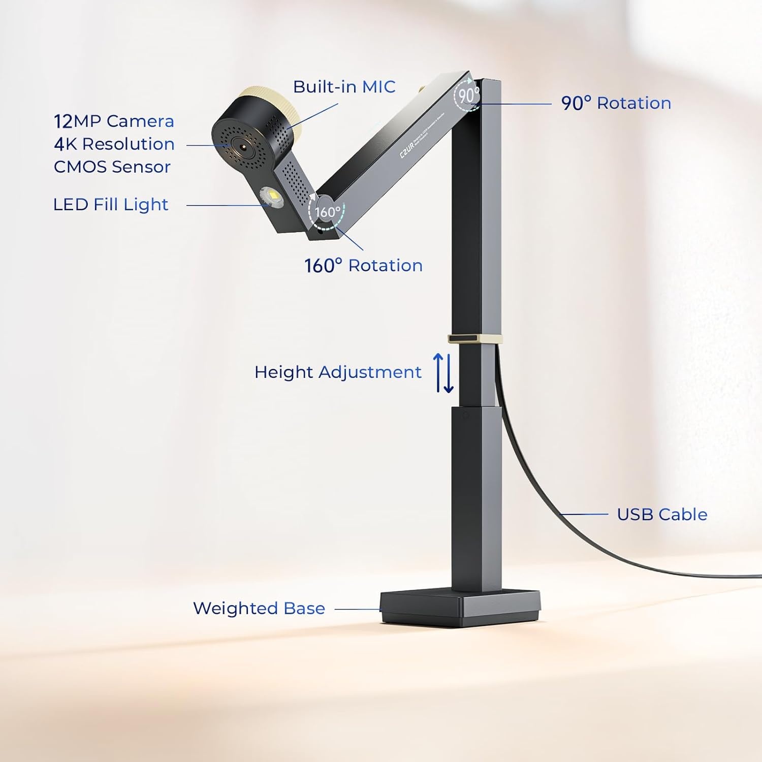 image:imageCZUR Fancy S Pro 12MP USB Document Camera for Teacher 4K Webcam with Microphone and LED Light Up to 60fps Auto Focus for Remote Teaching Live Streaming Web Conference for Mac and WindowsFancy S Pro