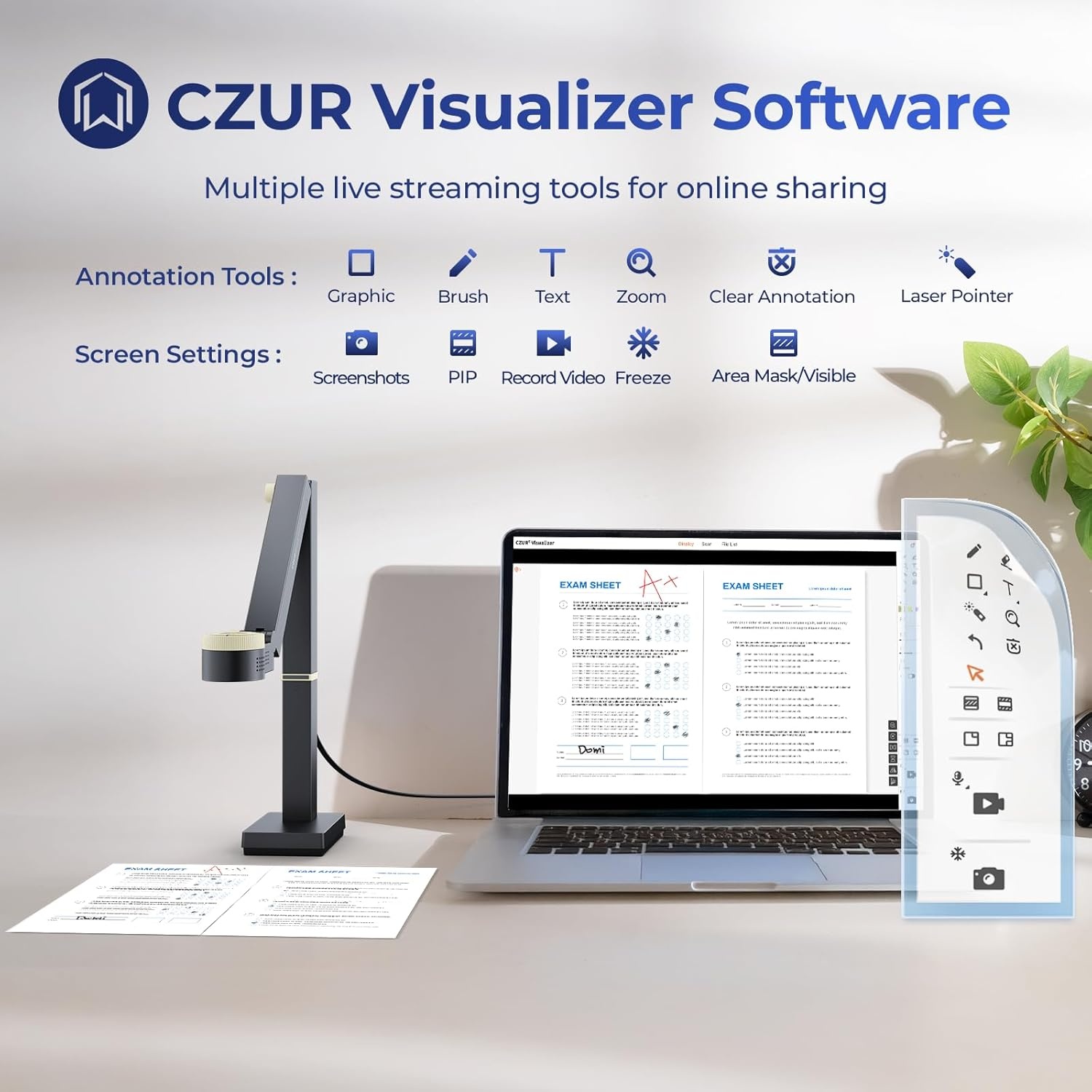 image:imageCZUR Fancy S Pro 12MP USB Document Camera for Teacher 4K Webcam with Microphone and LED Light Up to 60fps Auto Focus for Remote Teaching Live Streaming Web Conference for Mac and WindowsFancy S Pro
