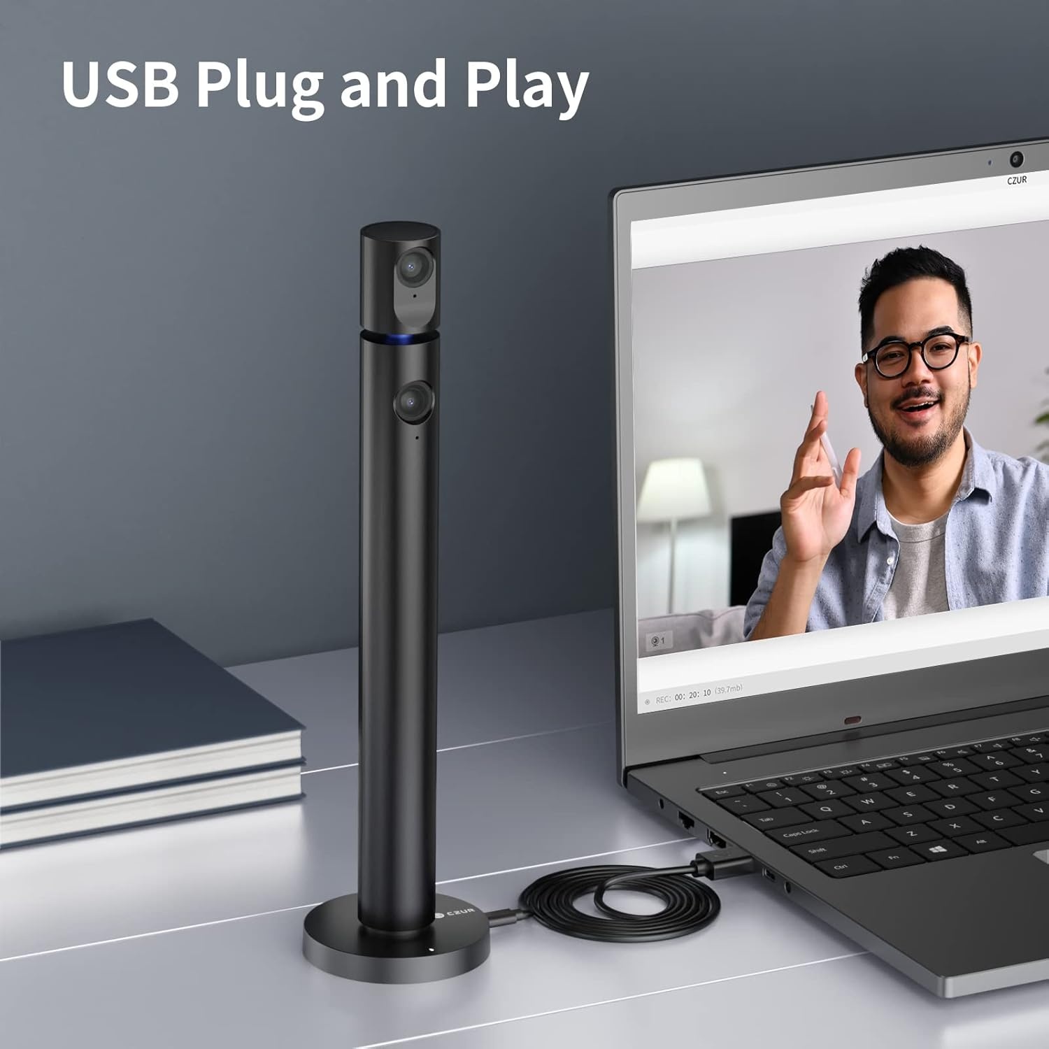 image:imageCZUR Halo Streaming Dual Webcam Professional USB Web Camera 1080P with Microphone 90 View Computer Camera Plug amp Play Compatible with WindowsMac for TikTokYouTubeYahoo MessengerM