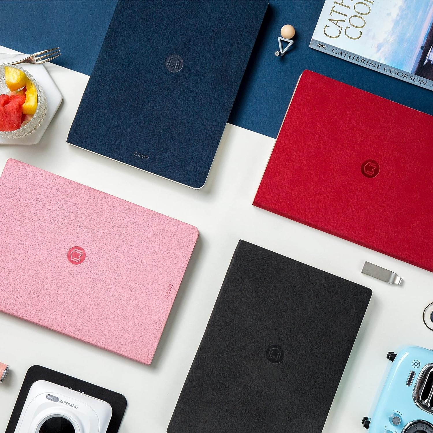 image:imageCZUR Lined Journal Notebooks PU Leather Peach Velvet Soft Cover 192 Pages Medium 56 x 83 Exquisite Notebook for WorkTravelCollege Blue