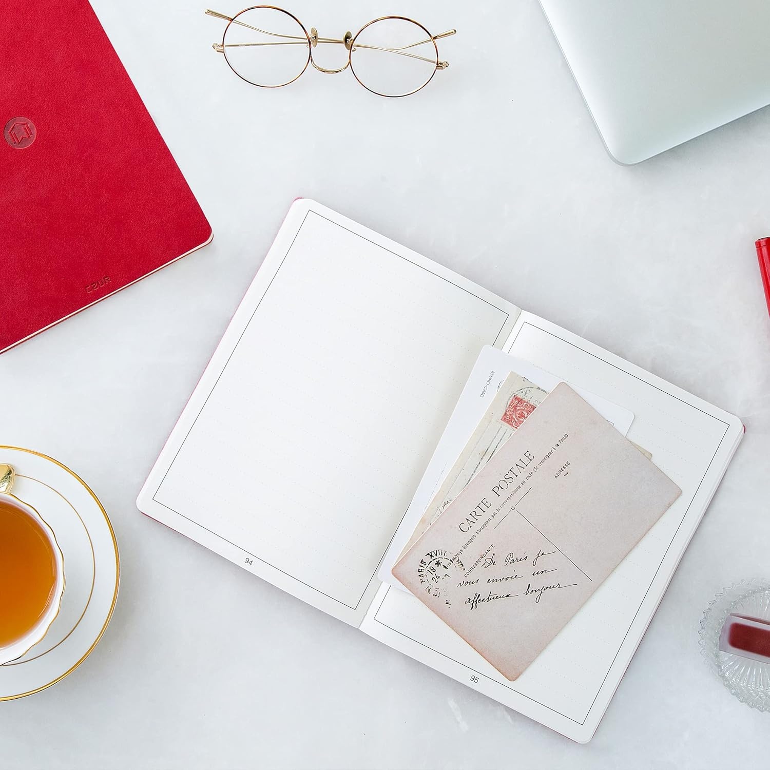 image:imageCZUR Lined Journal Notebooks PU Leather Peach Velvet Soft Cover 192 Pages Medium 56 x 83 Exquisite Notebook for WorkTravelCollege Red