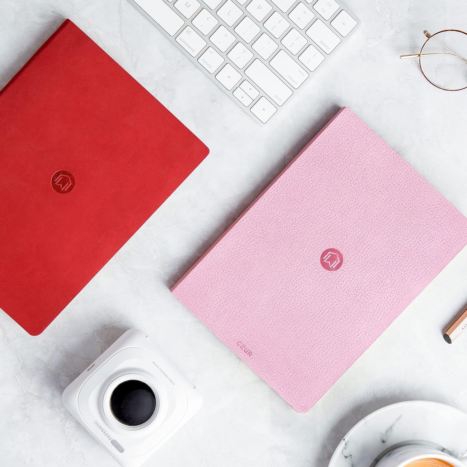 image:imageCZUR Lined Journal Notebooks PU Leather Peach Velvet Soft Cover 192 Pages Medium 56 x 83 Exquisite Notebook for WorkTravelCollege Red