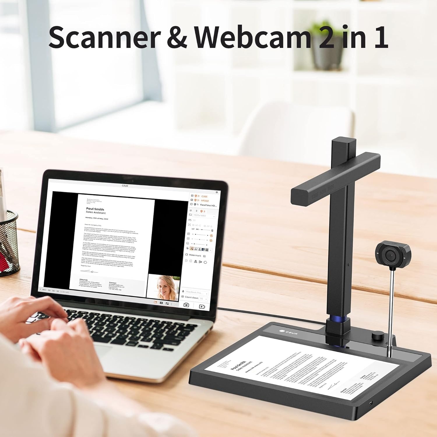image:imageCZUR Shine 500 Surface Pro AC Document Scanner 5MP Document Camera 2MP Webcam Working Surface A4 Document Scanner for ComputerLaptop 180 Languages OCR Fast Scan 1sPage for PCMac