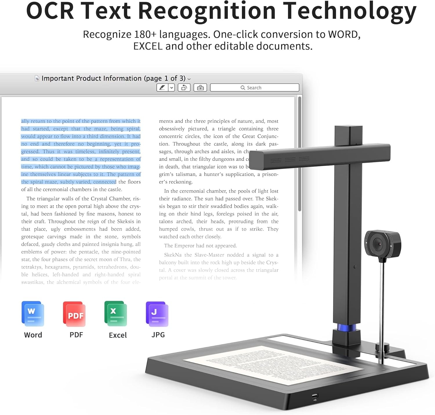 image:imageCZUR Shine 500 Surface Pro AC Document Scanner 5MP Document Camera 2MP Webcam Working Surface A4 Document Scanner for ComputerLaptop 180 Languages OCR Fast Scan 1sPage for PCMac