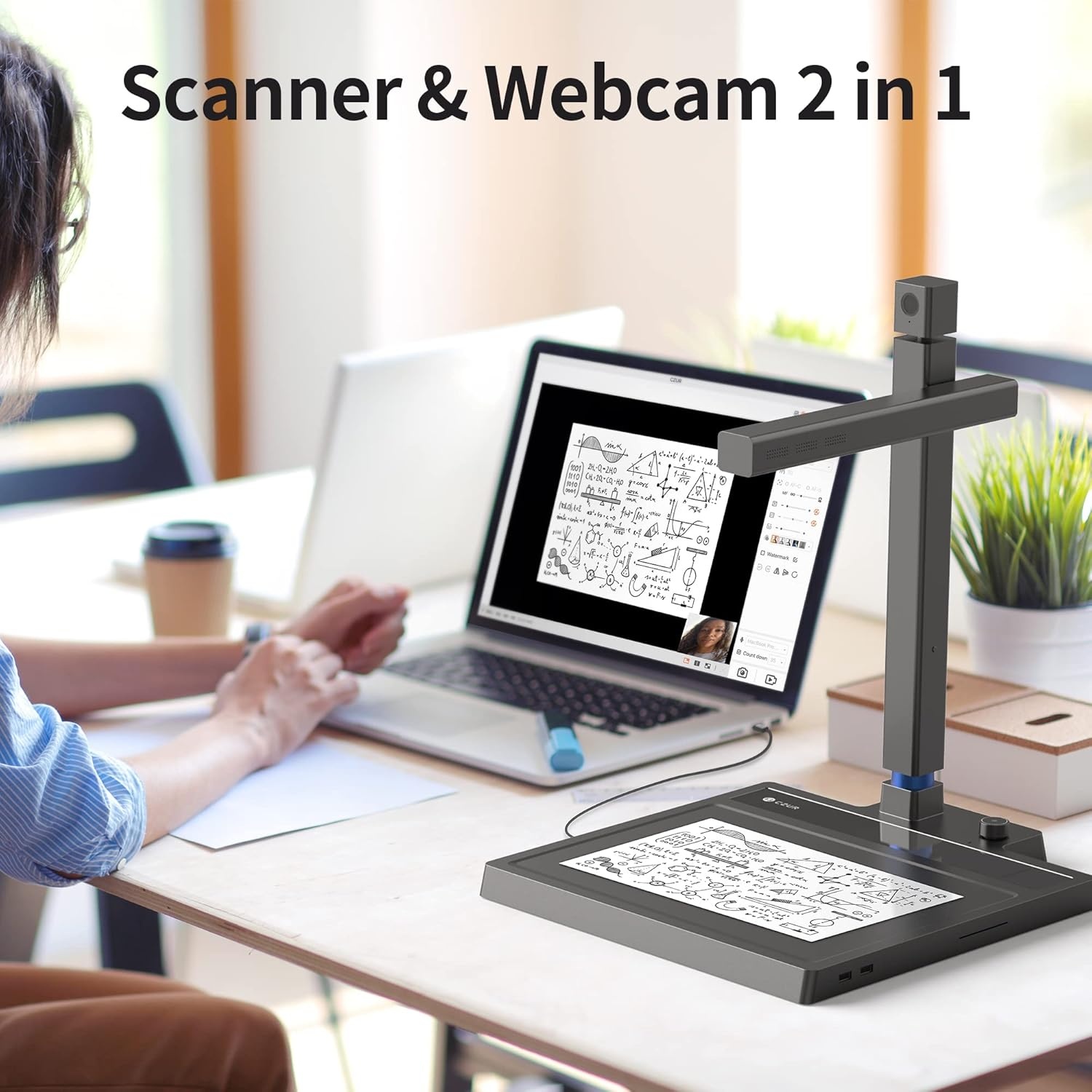 image:imageCZUR Shine 500 Surface Pro DC Document Scanner 5MP Document Camera 2MP Webcam Working Surface A4 Scanner for ComputerLaptop 180 Languages OCR Fast Scan 1sPage for PCMac