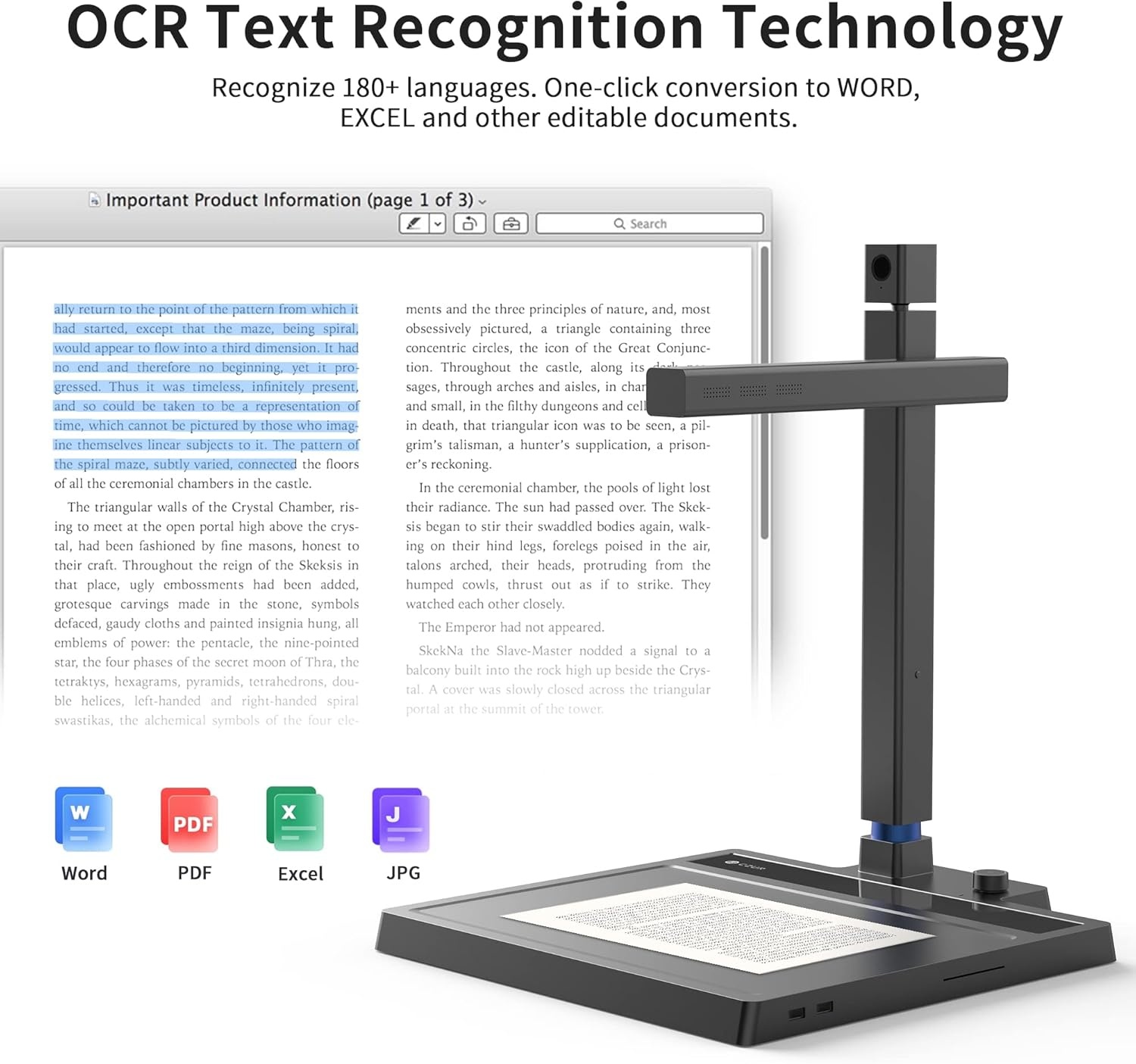 image:imageCZUR Shine 500 Surface Pro DC Document Scanner 5MP Document Camera 2MP Webcam Working Surface A4 Scanner for ComputerLaptop 180 Languages OCR Fast Scan 1sPage for PCMac
