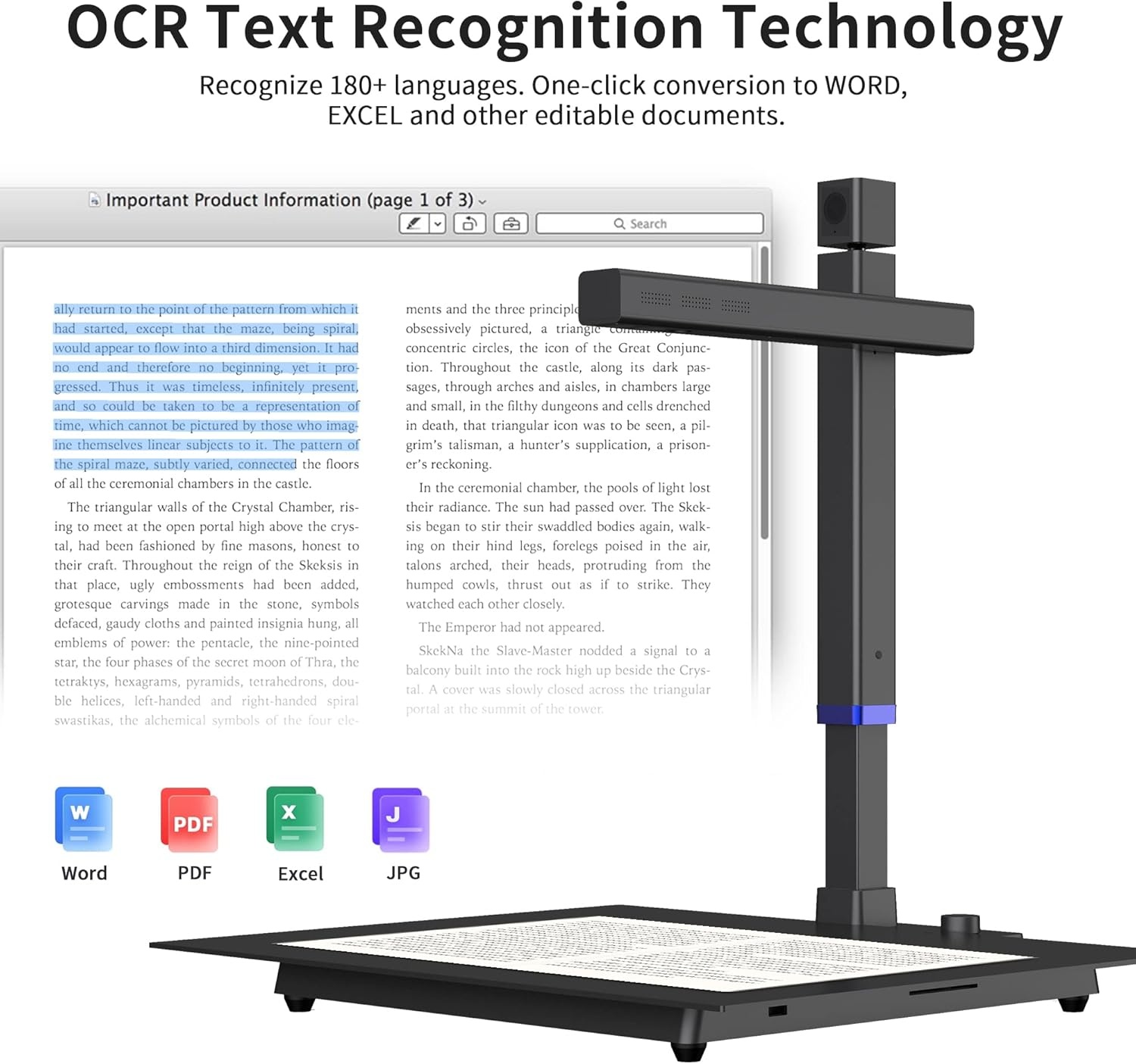 image:imageCZUR Shine Surface Pro Professional Document Scanner 16MP Document Camera 2MP Webcam Working Surface A3 Book Scanner for ComputerLaptop 180 Languages OCR Fast Scan 1sPage for PCMacShine Surface Pro