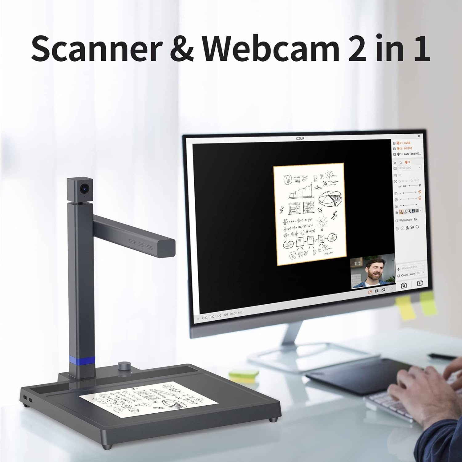 image:imageCZUR Shine Surface Pro Professional Document Scanner 16MP Document Camera 2MP Webcam Working Surface A3 Book Scanner for ComputerLaptop 180 Languages OCR Fast Scan 1sPage for PCMacShine Surface Pro