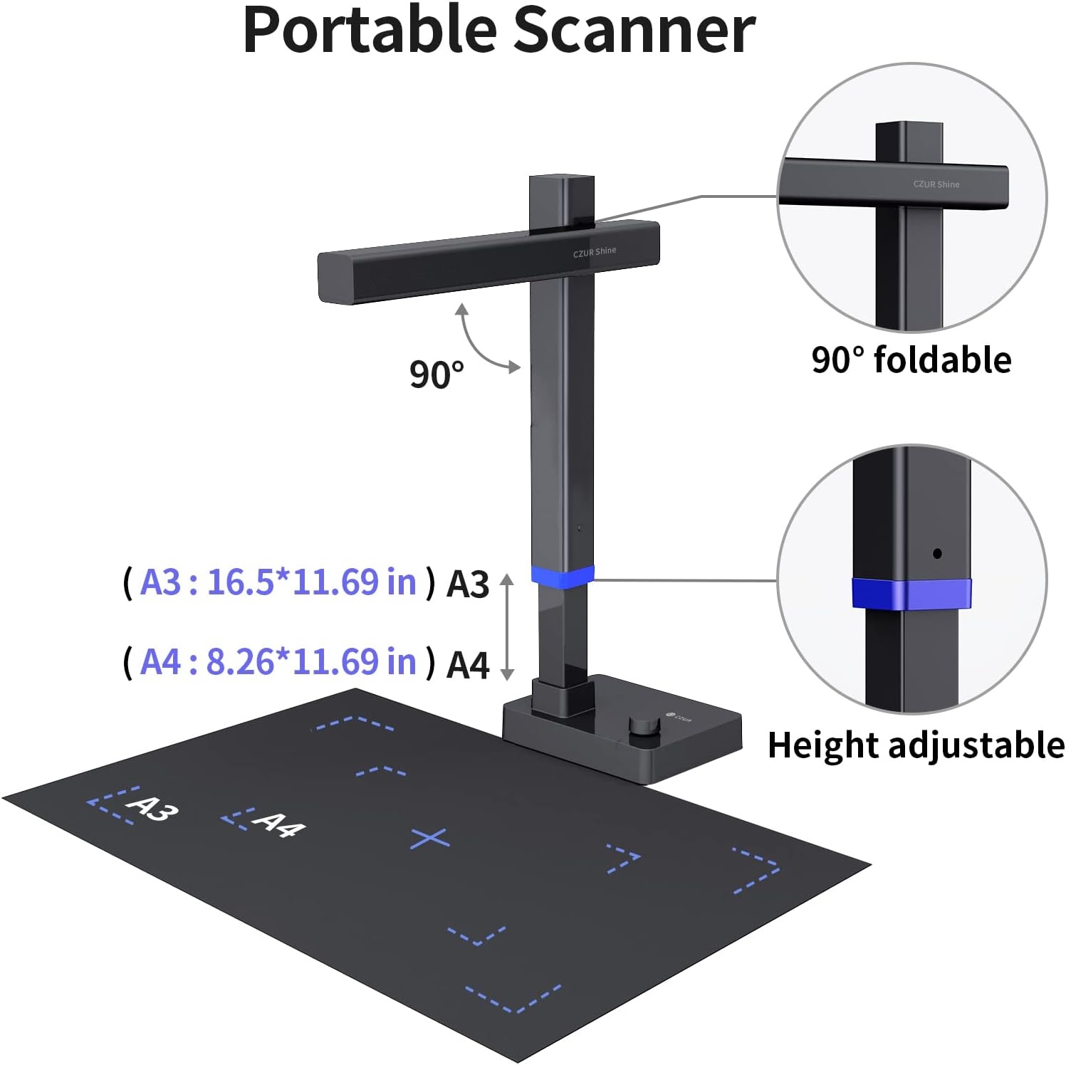 image:imageCZUR Shine Ultra Pro 24MP Document Scanner USB Book Scanner Portable Document Camera A3 Large Format Book Scanner Adjustable Height Max DPI 440 for Windows amp MacShine Ultra Pro
